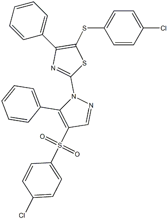 4-chlorophenyl 1-{5-[(4-chlorophenyl)sulfanyl]-4-phenyl-1,3-thiazol-2-yl}-5-phenyl-1H-pyrazol-4-yl sulfone 结构式