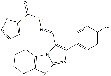 N'-{(E)-[2-(4-chlorophenyl)-5,6,7,8-tetrahydroimidazo[2,1-b][1,3]benzothiazol-3-yl]methylidene}-2-thiophenecarbohydrazide 结构式