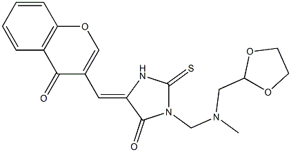 3-{[(1,3-dioxolan-2-ylmethyl)(methyl)amino]methyl}-5-[(4-oxo-4H-chromen-3-yl)methylene]-2-thioxotetrahydro-4H-imidazol-4-one 结构式