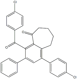 4-(4-chlorobenzoyl)-1-(4-chlorophenyl)-3-phenyl-6,7,8,9-tetrahydro-5H-benzo[a]cyclohepten-5-one 结构式