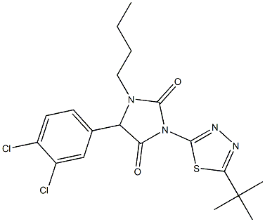 1-butyl-3-[5-(tert-butyl)-1,3,4-thiadiazol-2-yl]-5-(3,4-dichlorophenyl)imidazolidine-2,4-dione 结构式
