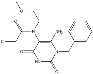 N-(6-Amino-1-benzyl-2,4-dioxo-1,2,3,4-tetrahydro-pyrimidin-5-yl)-2-chloro-N-(2-methoxy-ethyl)-acetamide 结构式