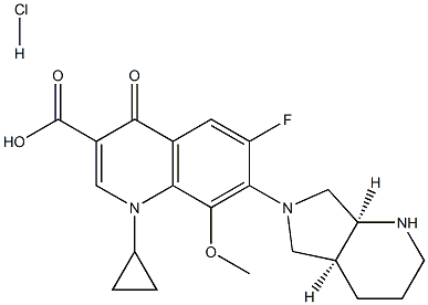 1-cyclopropyl-7-[(1S,6S)-2,8-diazabicyclo[4.3.0]non-8-yl]-6-fluoro-8-methoxy-4-oxo-quinoline-3-carboxylic acid hydrochloride 结构式