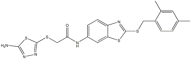 2-[(5-amino-1,3,4-thiadiazol-2-yl)sulfanyl]-N-{2-[(2,4-dimethylbenzyl)sulfanyl]-1,3-benzothiazol-6-yl}acetamide 结构式