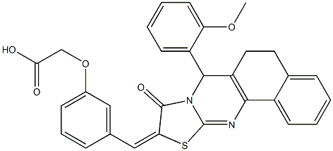 {3-[(7-(2-methoxyphenyl)-9-oxo-5,7-dihydro-6H-benzo[h][1,3]thiazolo[2,3-b]quinazolin-10(9H)-ylidene)methyl]phenoxy}acetic acid 结构式
