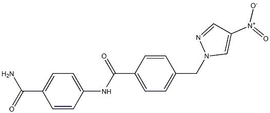 N-[4-(aminocarbonyl)phenyl]-4-({4-nitro-1H-pyrazol-1-yl}methyl)benzamide 结构式