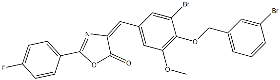 4-{3-bromo-4-[(3-bromobenzyl)oxy]-5-methoxybenzylidene}-2-(4-fluorophenyl)-1,3-oxazol-5(4H)-one 结构式