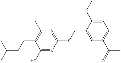 1-(3-{[(4-hydroxy-5-isopentyl-6-methyl-2-pyrimidinyl)sulfanyl]methyl}-4-methoxyphenyl)ethanone 结构式