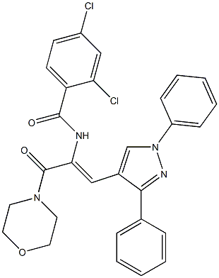 2,4-dichloro-N-[2-(1,3-diphenyl-1H-pyrazol-4-yl)-1-(4-morpholinylcarbonyl)vinyl]benzamide 结构式