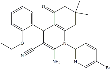 2-amino-1-(5-bromo-2-pyridinyl)-4-(2-ethoxyphenyl)-7,7-dimethyl-5-oxo-1,4,5,6,7,8-hexahydro-3-quinolinecarbonitrile 结构式