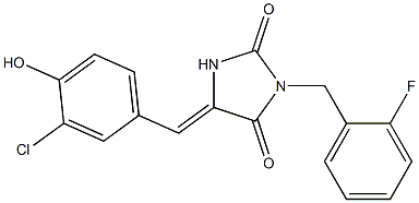 5-(3-chloro-4-hydroxybenzylidene)-3-(2-fluorobenzyl)-2,4-imidazolidinedione 结构式