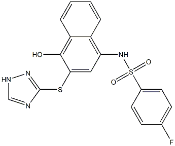 4-fluoro-N-[4-hydroxy-3-(1H-1,2,4-triazol-3-ylsulfanyl)-1-naphthyl]benzenesulfonamide 结构式