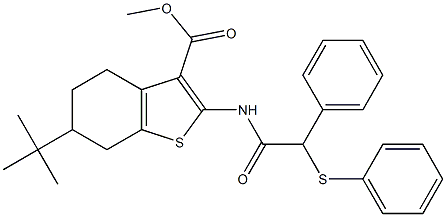 methyl 6-tert-butyl-2-{[phenyl(phenylsulfanyl)acetyl]amino}-4,5,6,7-tetrahydro-1-benzothiophene-3-carboxylate 结构式