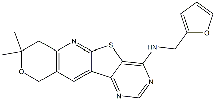 N-(8,8-dimethyl-7,10-dihydro-8H-pyrano[3'',4'':5',6']pyrido[3',2':4,5]thieno[3,2-d]pyrimidin-4-yl)-N-(2-furylmethyl)amine 结构式