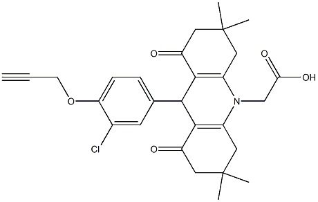 (9-[3-chloro-4-(2-propynyloxy)phenyl]-3,3,6,6-tetramethyl-1,8-dioxo-2,3,4,5,6,7,8,9-octahydro-10(1H)-acridinyl)acetic acid 结构式