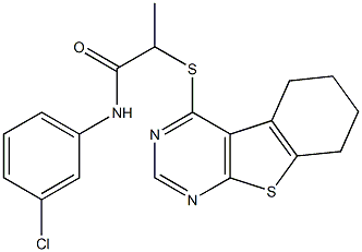 N-(3-chlorophenyl)-2-(5,6,7,8-tetrahydro[1]benzothieno[2,3-d]pyrimidin-4-ylsulfanyl)propanamide 结构式