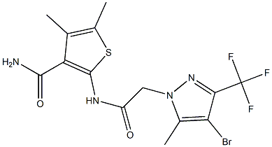 2-({[4-bromo-5-methyl-3-(trifluoromethyl)-1H-pyrazol-1-yl]acetyl}amino)-4,5-dimethyl-3-thiophenecarboxamide 结构式