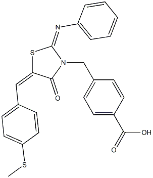 4-{[5-[4-(methylsulfanyl)benzylidene]-4-oxo-2-(phenylimino)-1,3-thiazolidin-3-yl]methyl}benzoic acid 结构式