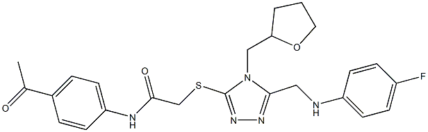 N-(4-acetylphenyl)-2-{[5-[(4-fluoroanilino)methyl]-4-(tetrahydro-2-furanylmethyl)-4H-1,2,4-triazol-3-yl]sulfanyl}acetamide 结构式
