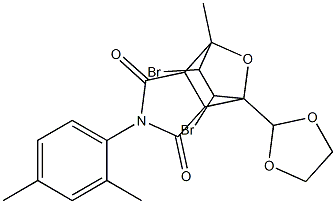 8,9-dibromo-4-(2,4-dimethylphenyl)-1-(1,3-dioxolan-2-yl)-7-methyl-10-oxa-4-azatricyclo[5.2.1.0~2,6~]decane-3,5-dione 结构式