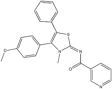 N-(4-(4-methoxyphenyl)-3-methyl-5-phenyl-1,3-thiazol-2(3H)-ylidene)nicotinamide 结构式