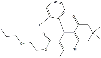 2-propoxyethyl 4-(2-fluorophenyl)-2,7,7-trimethyl-5-oxo-1,4,5,6,7,8-hexahydro-3-quinolinecarboxylate 结构式