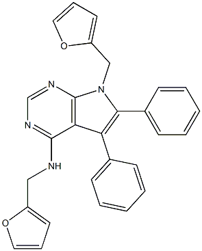 N-(2-furylmethyl)-N-[7-(2-furylmethyl)-5,6-diphenyl-7H-pyrrolo[2,3-d]pyrimidin-4-yl]amine 结构式