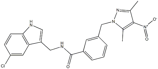 N-[(5-chloro-1H-indol-3-yl)methyl]-3-({4-nitro-3,5-dimethyl-1H-pyrazol-1-yl}methyl)benzamide 结构式