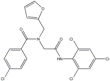 4-chloro-N-(2-furylmethyl)-N-[2-oxo-2-(2,4,6-trichloroanilino)ethyl]benzamide 结构式