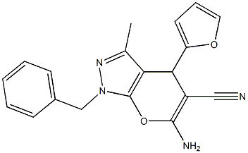 6-amino-1-benzyl-4-(2-furyl)-3-methyl-1,4-dihydropyrano[2,3-c]pyrazole-5-carbonitrile 结构式