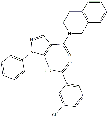 3-chloro-N-[4-(3,4-dihydro-2(1H)-isoquinolinylcarbonyl)-1-phenyl-1H-pyrazol-5-yl]benzamide 结构式