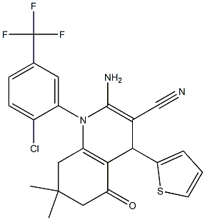 2-amino-1-[2-chloro-5-(trifluoromethyl)phenyl]-7,7-dimethyl-5-oxo-4-(2-thienyl)-1,4,5,6,7,8-hexahydro-3-quinolinecarbonitrile 结构式