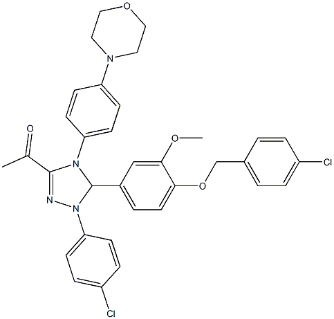 1-{5-{4-[(4-chlorobenzyl)oxy]-3-methoxyphenyl}-1-(4-chlorophenyl)-4-[4-(4-morpholinyl)phenyl]-4,5-dihydro-1H-1,2,4-triazol-3-yl}ethanone 结构式