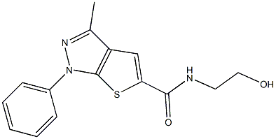 N-(2-hydroxyethyl)-3-methyl-1-phenyl-1H-thieno[2,3-c]pyrazole-5-carboxamide 结构式