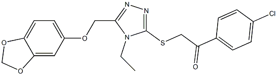 2-({5-[(1,3-benzodioxol-5-yloxy)methyl]-4-ethyl-4H-1,2,4-triazol-3-yl}sulfanyl)-1-(4-chlorophenyl)ethanone 结构式