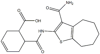 6-({[3-(aminocarbonyl)-5,6,7,8-tetrahydro-4H-cyclohepta[b]thien-2-yl]amino}carbonyl)-3-cyclohexene-1-carboxylic acid 结构式