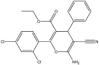 ethyl 6-amino-5-cyano-2-(2,4-dichlorophenyl)-4-phenyl-4H-pyran-3-carboxylate 结构式