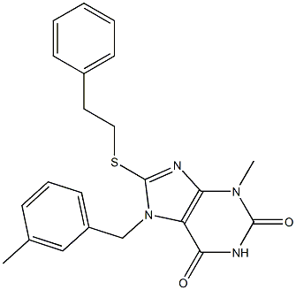 3-methyl-7-[(3-methylphenyl)methyl]-8-[(2-phenylethyl)sulfanyl]-3,7-dihydro-1H-purine-2,6-dione 结构式