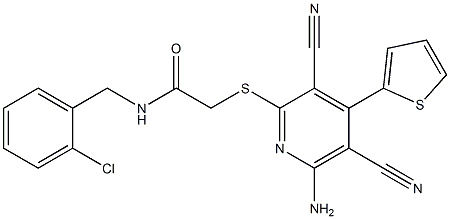 2-{[6-amino-3,5-dicyano-4-(2-thienyl)-2-pyridinyl]sulfanyl}-N-(2-chlorobenzyl)acetamide 结构式