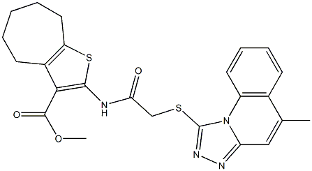 methyl 2-({[(5-methyl[1,2,4]triazolo[4,3-a]quinolin-1-yl)sulfanyl]acetyl}amino)-5,6,7,8-tetrahydro-4H-cyclohepta[b]thiophene-3-carboxylate 结构式