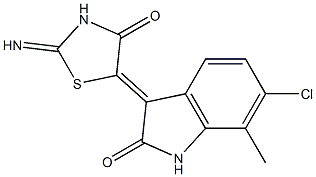 6-chloro-3-(2-imino-4-oxo-1,3-thiazolidin-5-ylidene)-7-methyl-1,3-dihydro-2H-indol-2-one 结构式