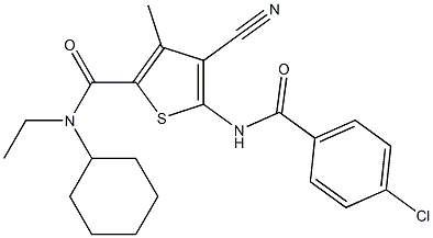 5-[(4-chlorobenzoyl)amino]-4-cyano-N-cyclohexyl-N-ethyl-3-methyl-2-thiophenecarboxamide 结构式