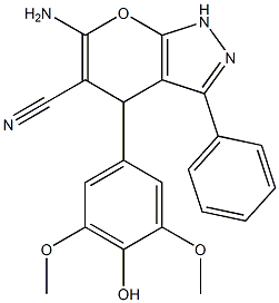 6-amino-4-(4-hydroxy-3,5-dimethoxyphenyl)-3-phenyl-1,4-dihydropyrano[2,3-c]pyrazole-5-carbonitrile 结构式