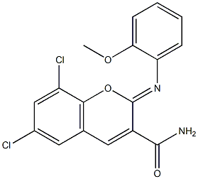 6,8-dichloro-2-[(2-methoxyphenyl)imino]-2H-chromene-3-carboxamide 结构式