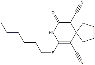 7-(hexylsulfanyl)-9-oxo-8-azaspiro[4.5]dec-6-ene-6,10-dicarbonitrile 结构式