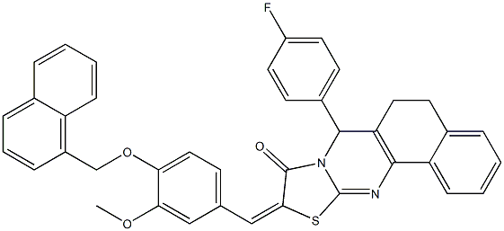 7-(4-fluorophenyl)-10-[3-methoxy-4-(1-naphthylmethoxy)benzylidene]-5,7-dihydro-6H-benzo[h][1,3]thiazolo[2,3-b]quinazolin-9(10H)-one 结构式