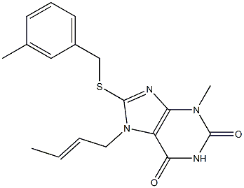 7-(2-butenyl)-3-methyl-8-[(3-methylbenzyl)sulfanyl]-3,7-dihydro-1H-purine-2,6-dione 结构式