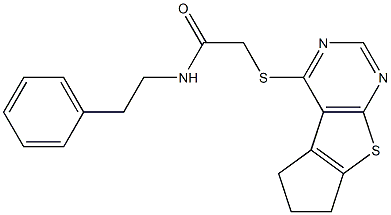 2-(6,7-dihydro-5H-cyclopenta[4,5]thieno[2,3-d]pyrimidin-4-ylsulfanyl)-N-(2-phenylethyl)acetamide 结构式