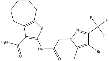 2-({[4-bromo-5-methyl-3-(trifluoromethyl)-1H-pyrazol-1-yl]acetyl}amino)-5,6,7,8-tetrahydro-4H-cyclohepta[b]thiophene-3-carboxamide 结构式