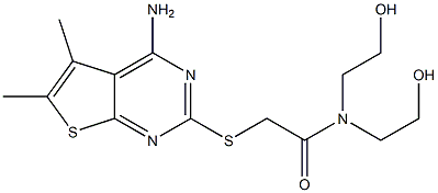 2-[(4-amino-5,6-dimethylthieno[2,3-d]pyrimidin-2-yl)sulfanyl]-N,N-bis(2-hydroxyethyl)acetamide 结构式